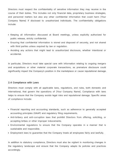 Free Board of Director Code of Conduct Template to Edit Online