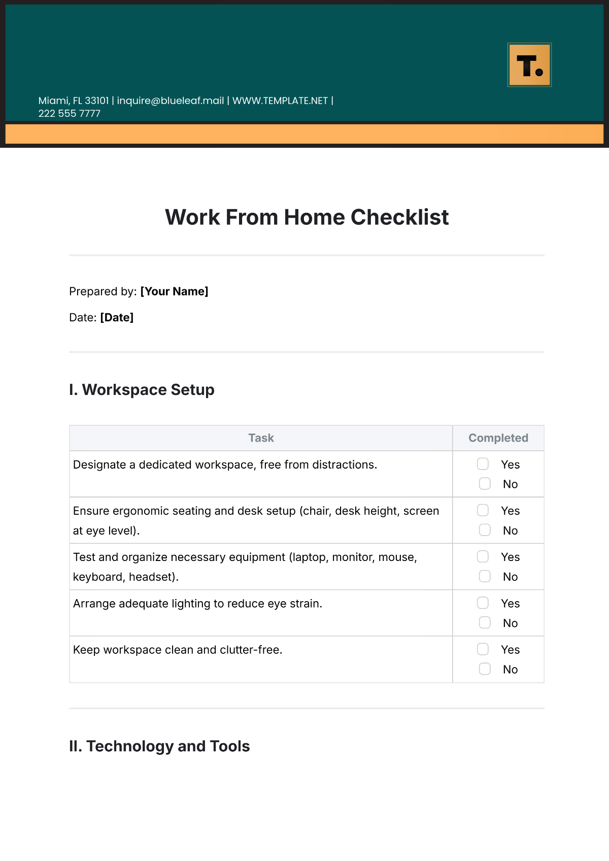 Work From Home Checklist Template - Edit Online & Download