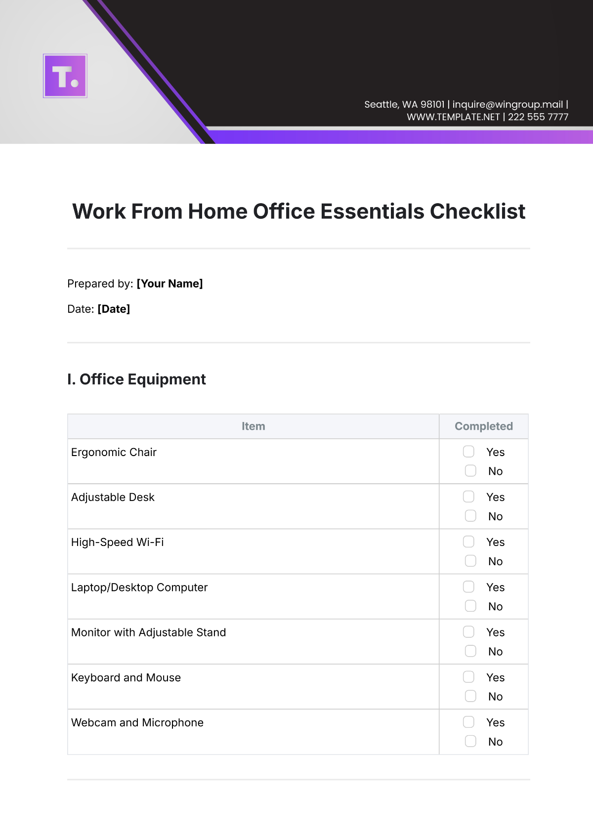 Work From Home Office Essentials Checklist Template - Edit Online & Download