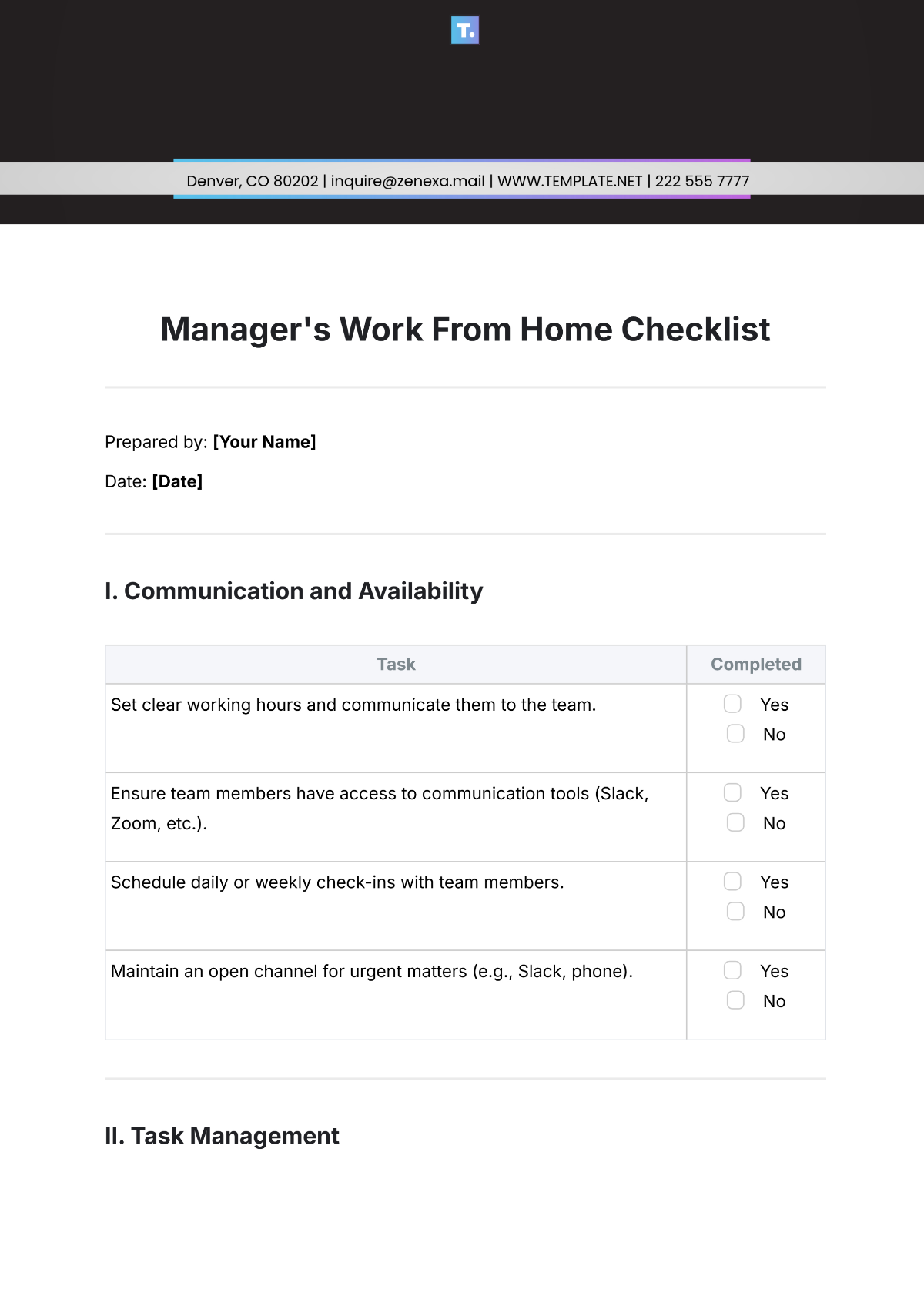 Manager’s Work From Home Checklist Template - Edit Online & Download