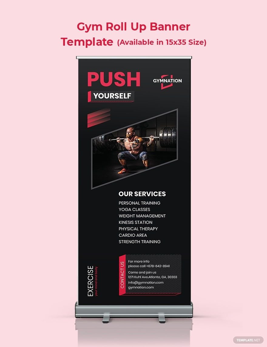 Gym Roll Up Banner Template in Illustrator, PSD, InDesign