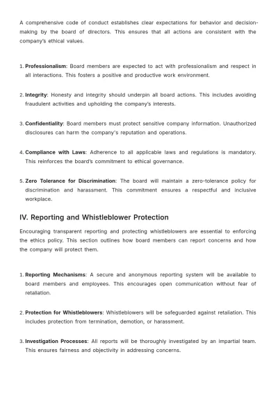 Free Board of Director Ethics Policy Template to Edit Online