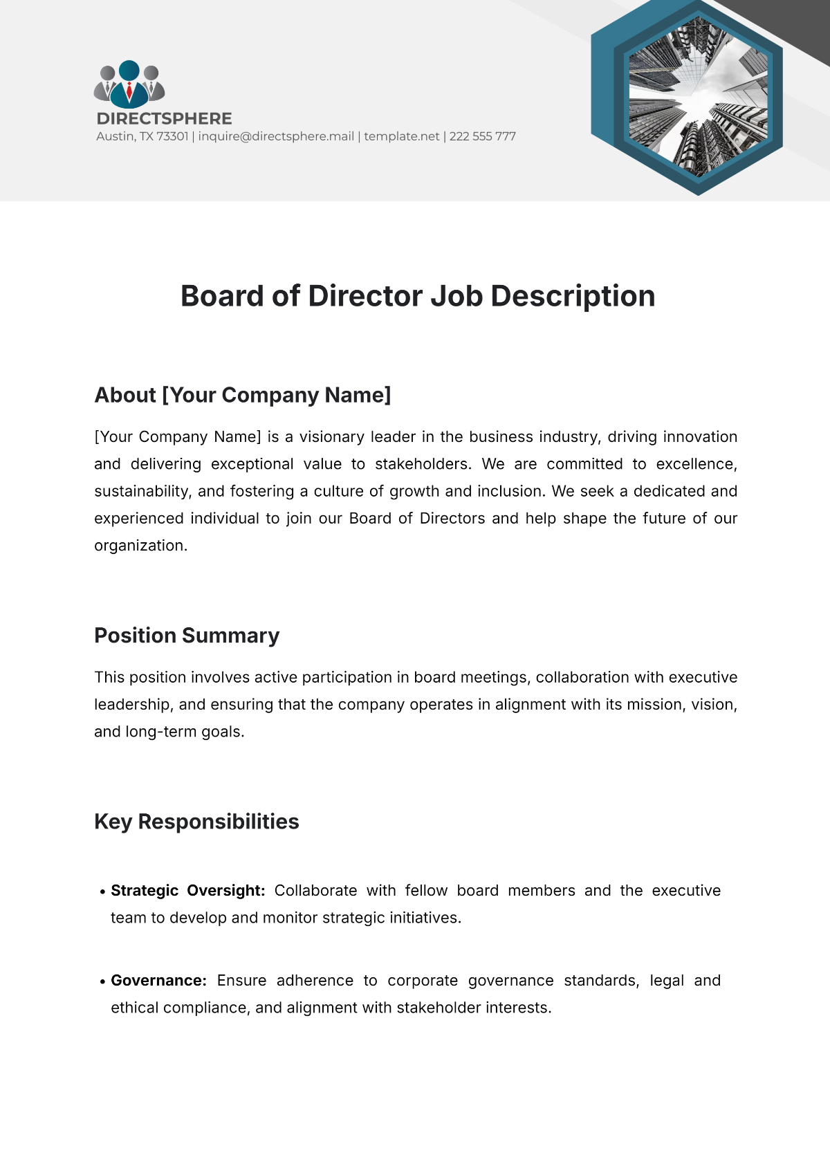 Board of Director Job Description Template - Edit Online & Download