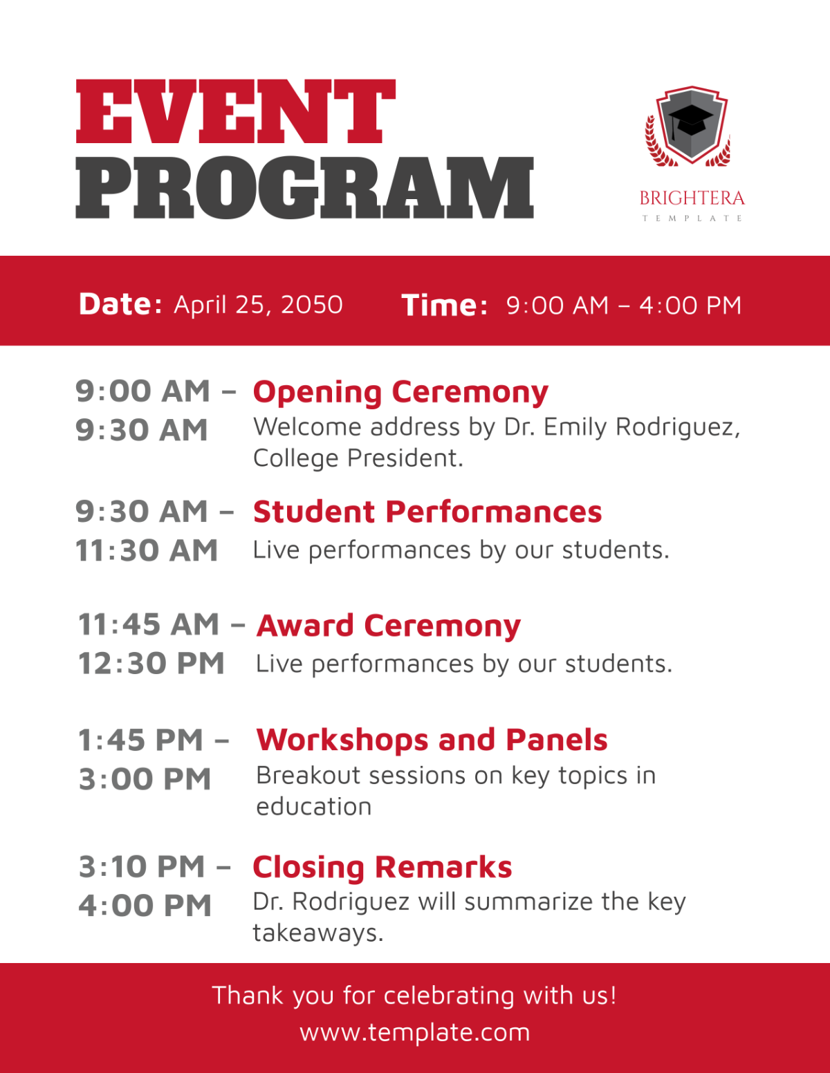 Free College Event Program Template - Edit Online & Download