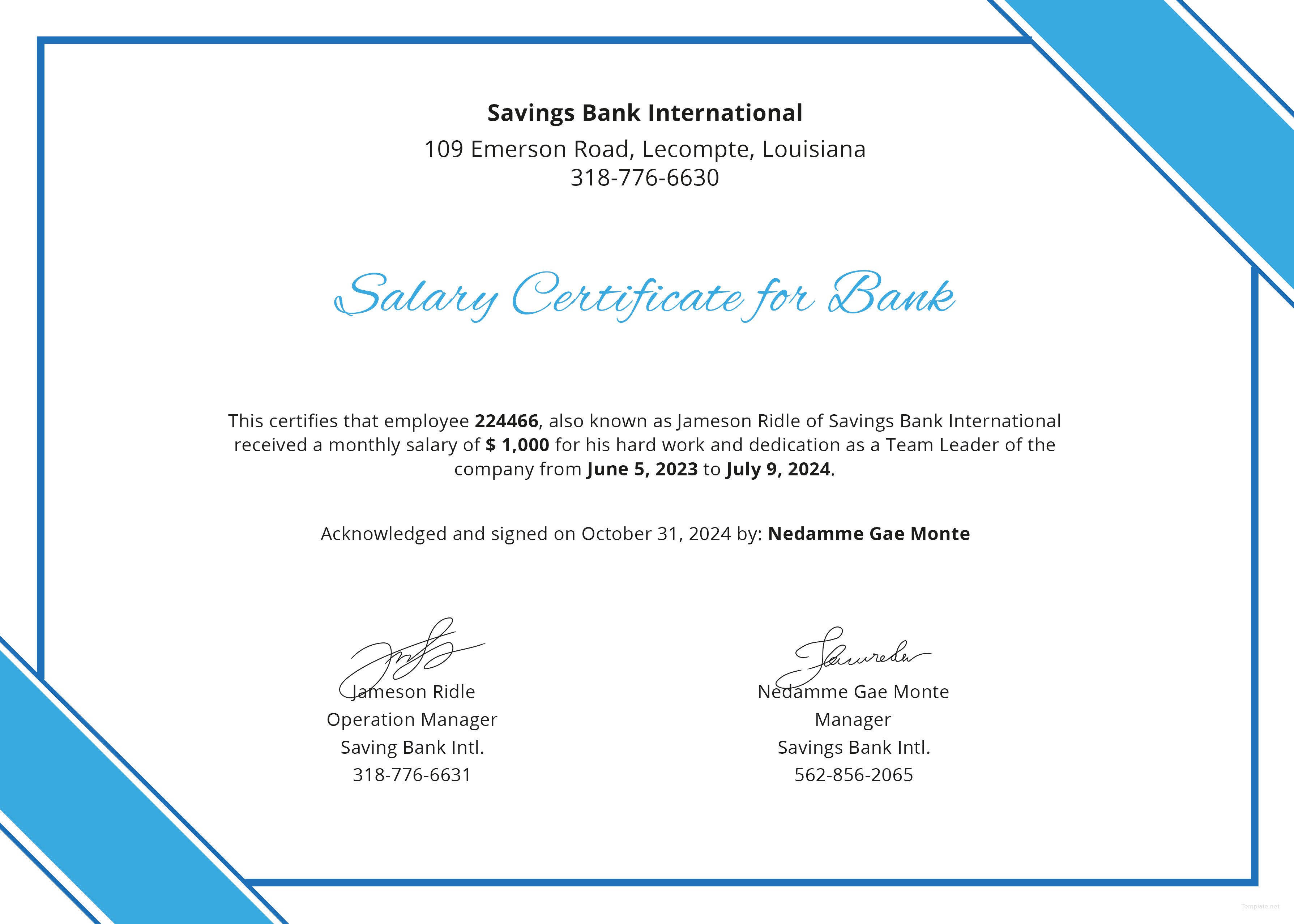 Salary Certificate for Bank Template in Microsoft Word Microsoft