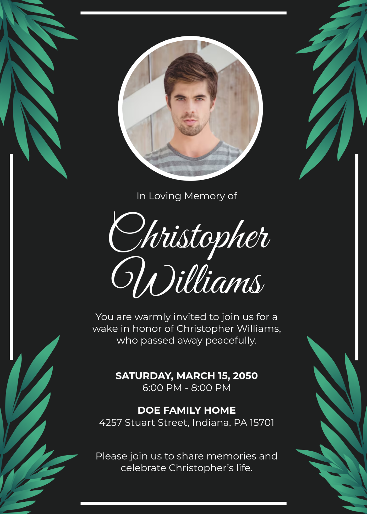 Free Funeral Wake Invitation Template - Edit Online & Download ...