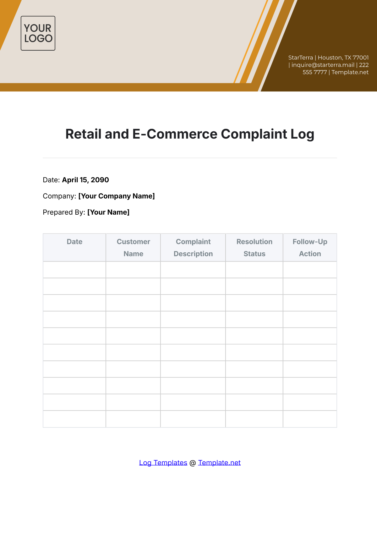 Retail and E-Commerce Complaint Log Template - Edit Online & Download