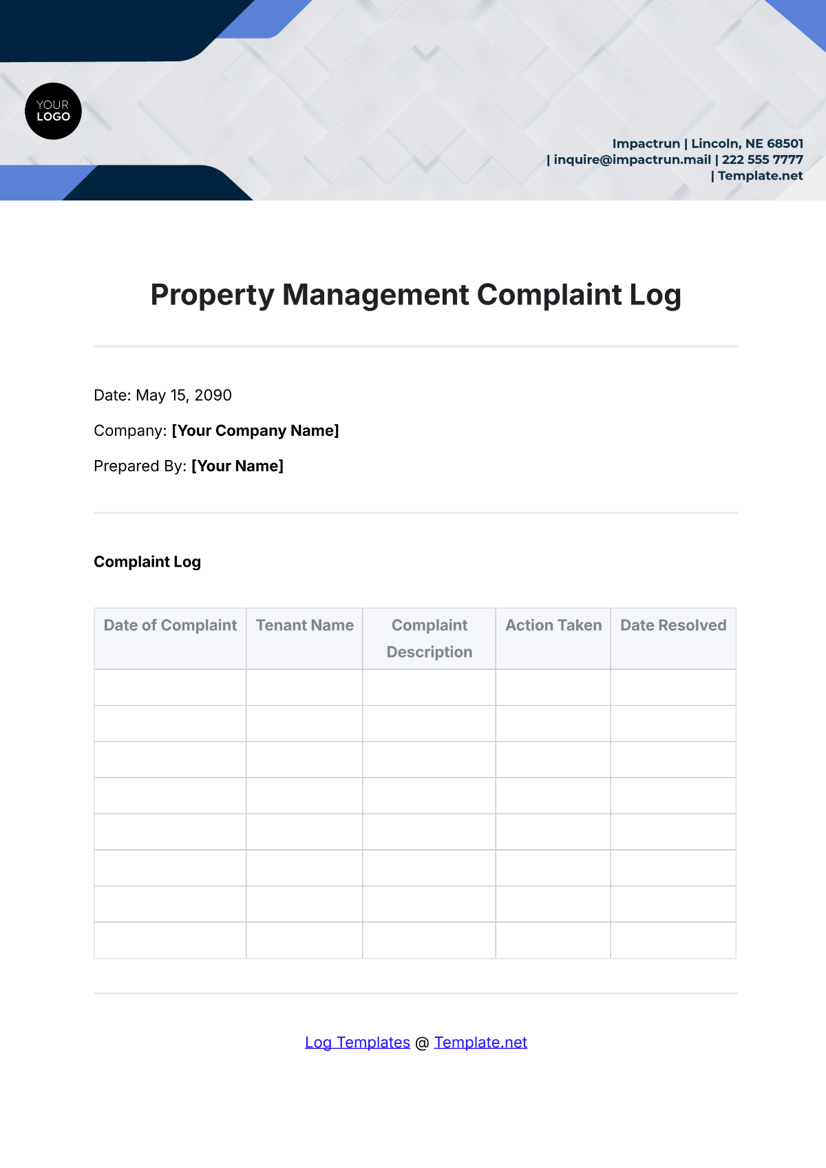 Property Management Complaint Log Template - Edit Online & Download