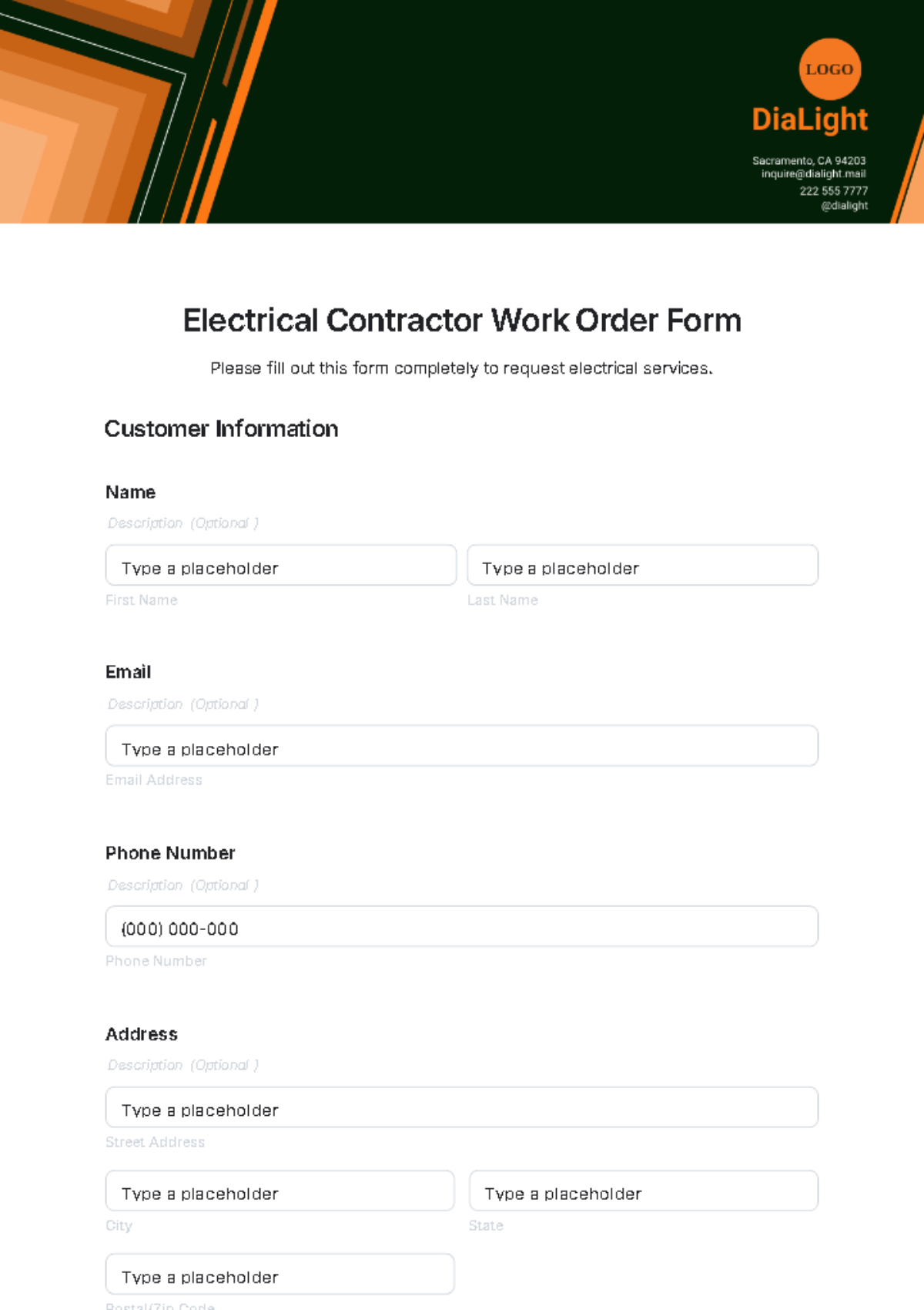 Electrical Contractor Work Order Form Template - Edit Online & Download