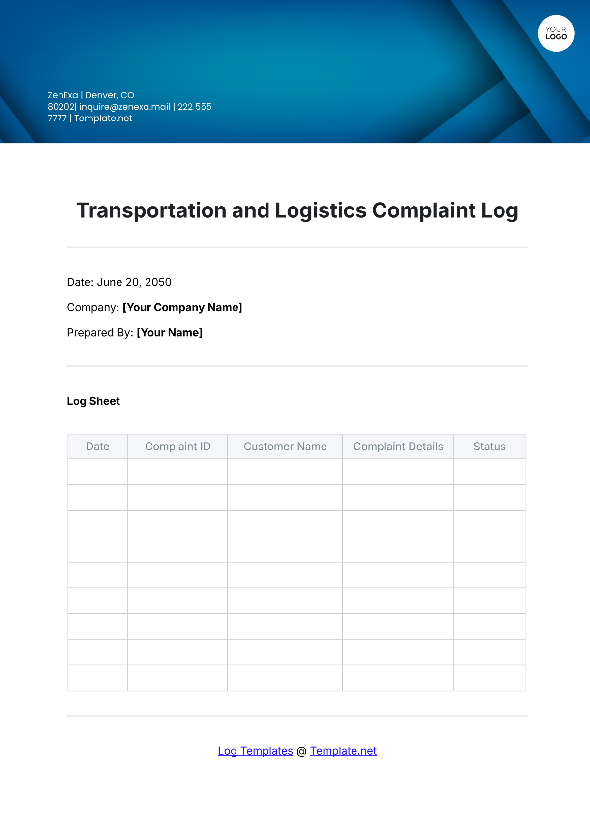 Transportation and Logistics Complaint Log Template - Edit Online & Download