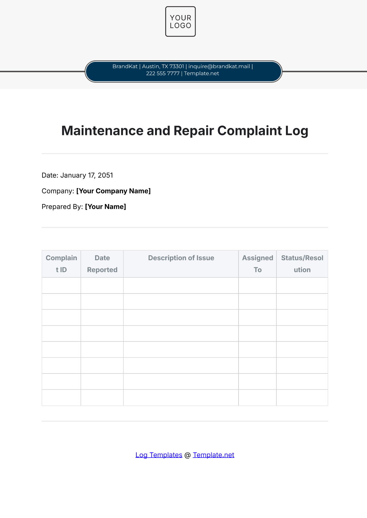 Maintenance and Repair Complaint Log Template - Edit Online & Download