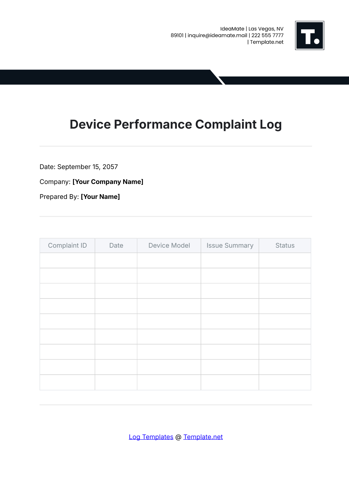 Device Performance Complaint Log Template - Edit Online & Download