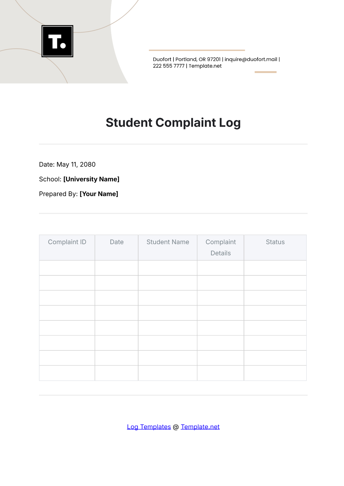 Student Complaint Log Template - Edit Online & Download