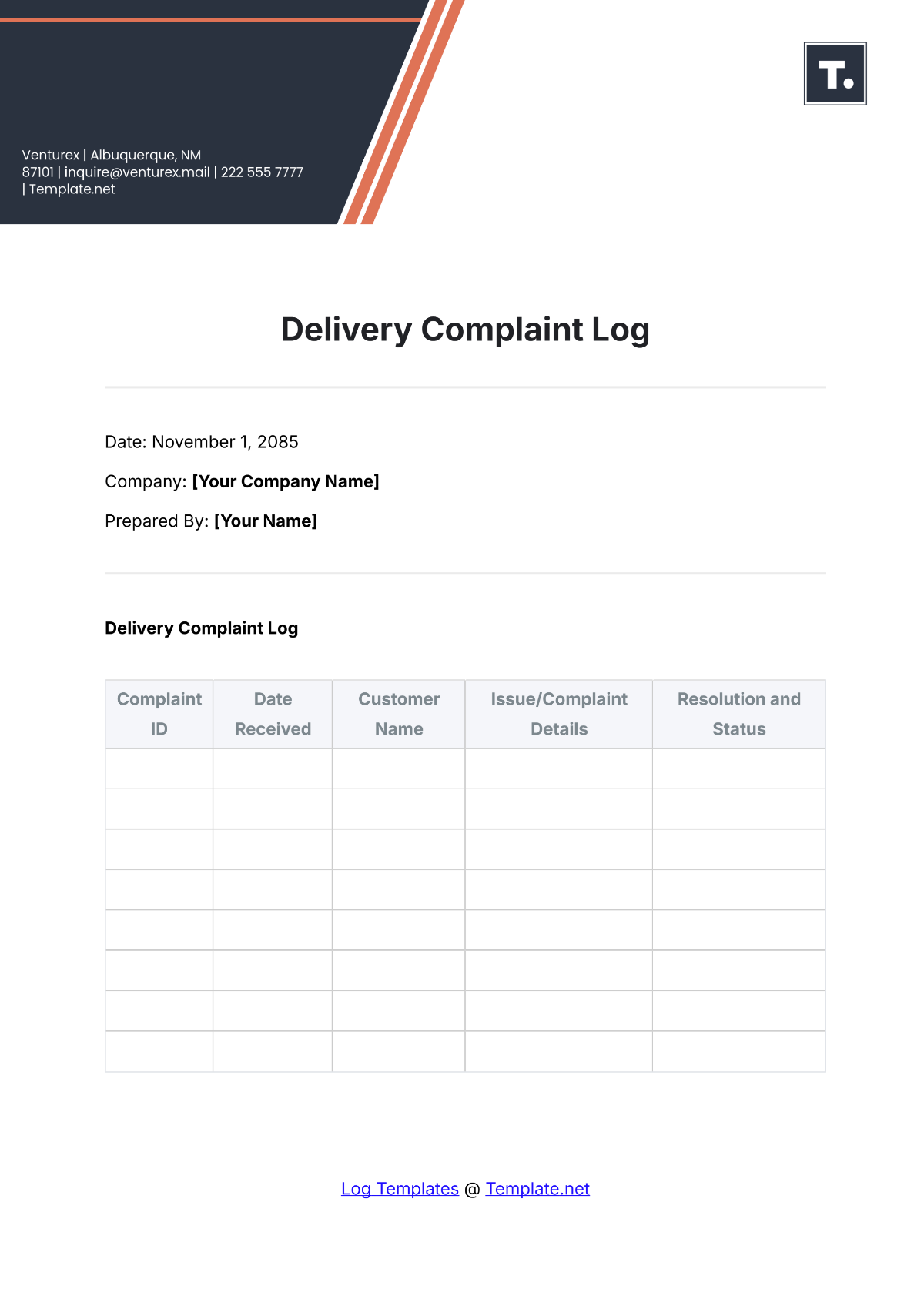 Delivery Complaint Log Template - Edit Online & Download