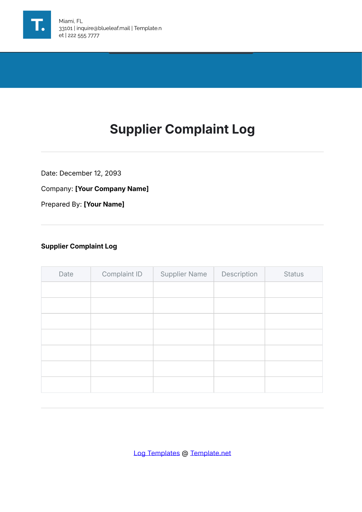 Supplier Complaint Log Template - Edit Online & Download