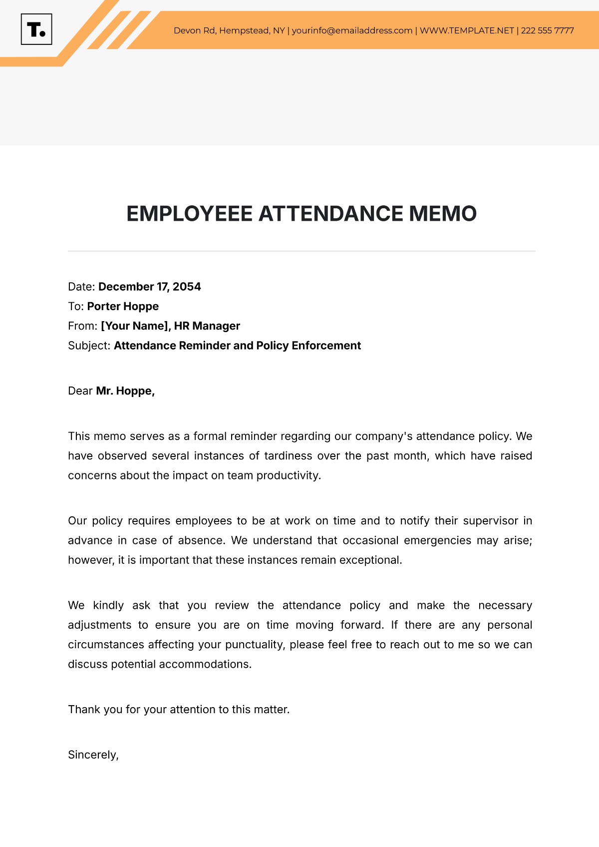 Employee Attendance Memo Template - Edit Online & Download