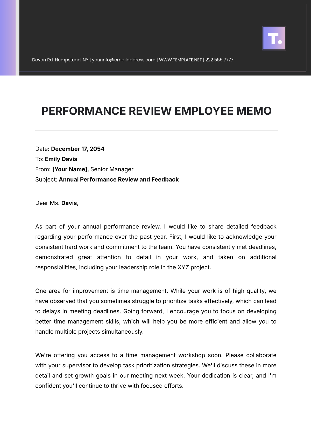 Performance Review Employee  Memo Template - Edit Online & Download