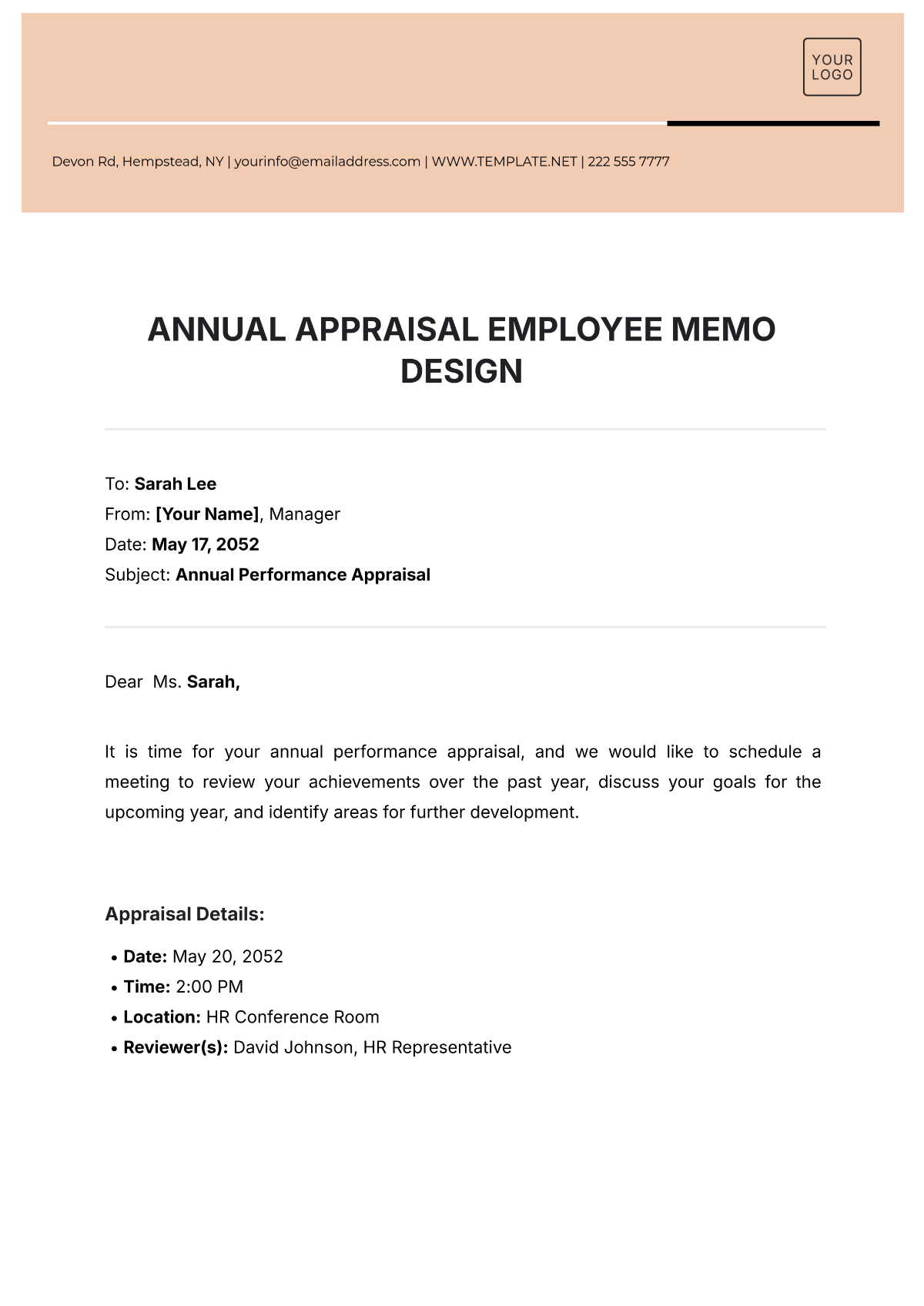 Annual Appraisal Employee Memo Design Template - Edit Online & Download