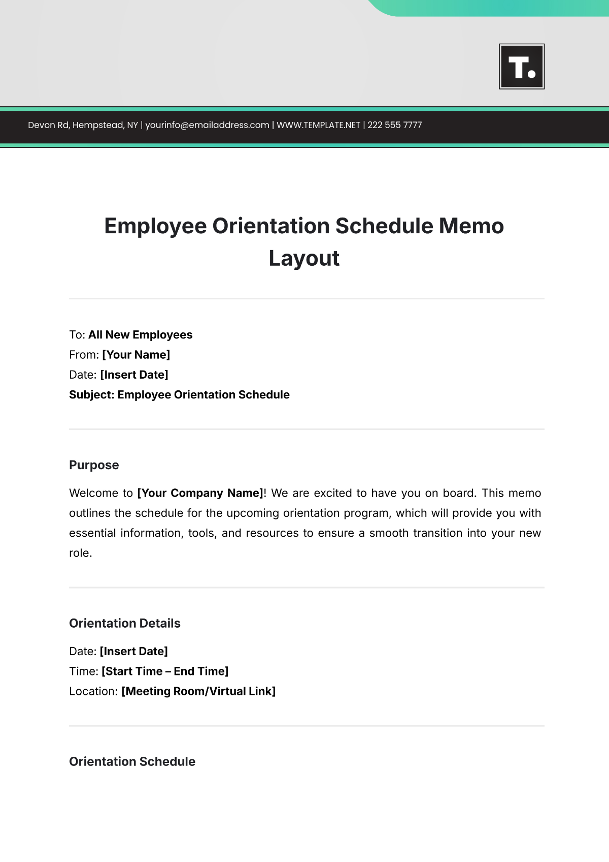 Employee Orientation Schedule Memo Layout Template - Edit Online & Download