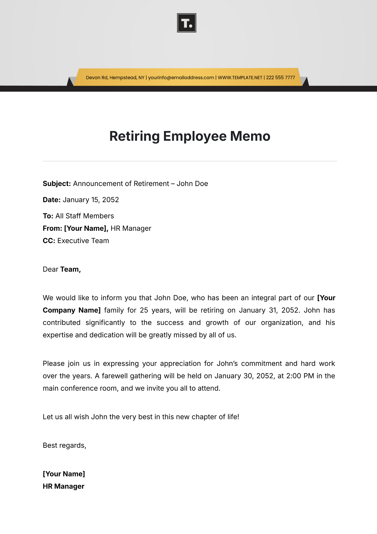 Retiring Employee Memo Template