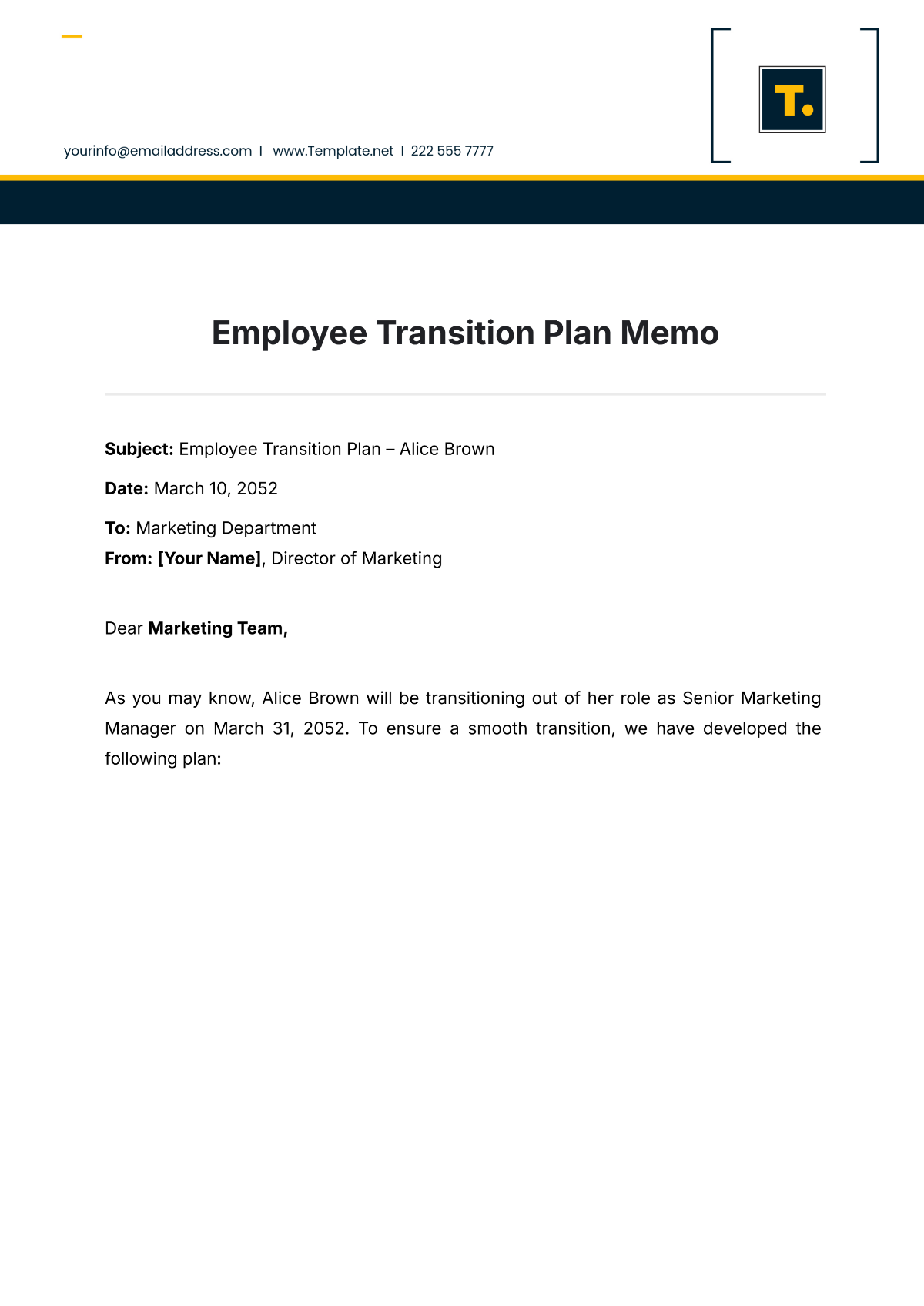 Employee Transition Plan Memo Template - Edit Online & Download