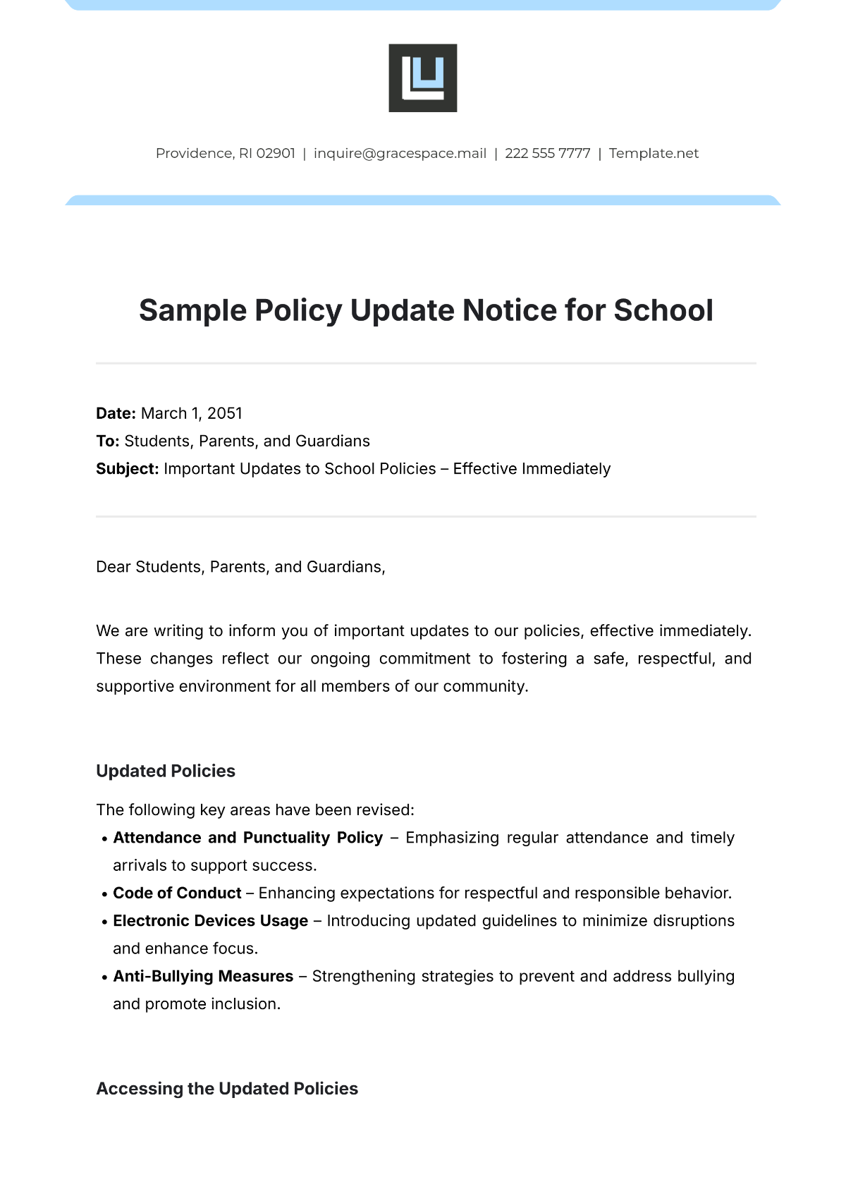 Sample Policy Update Notice for School Template - Edit Online & Download