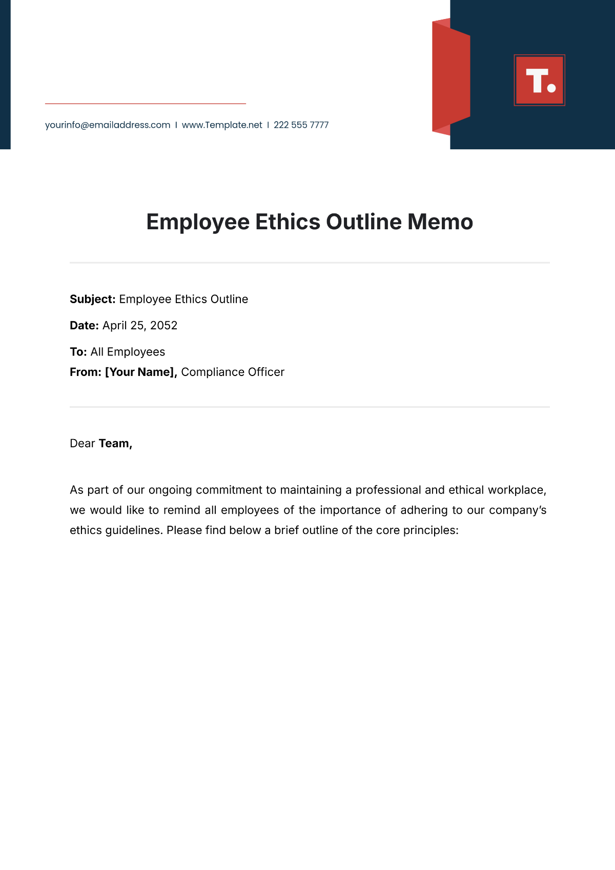 Employee Ethics Outline Memo Template - Edit Online & Download