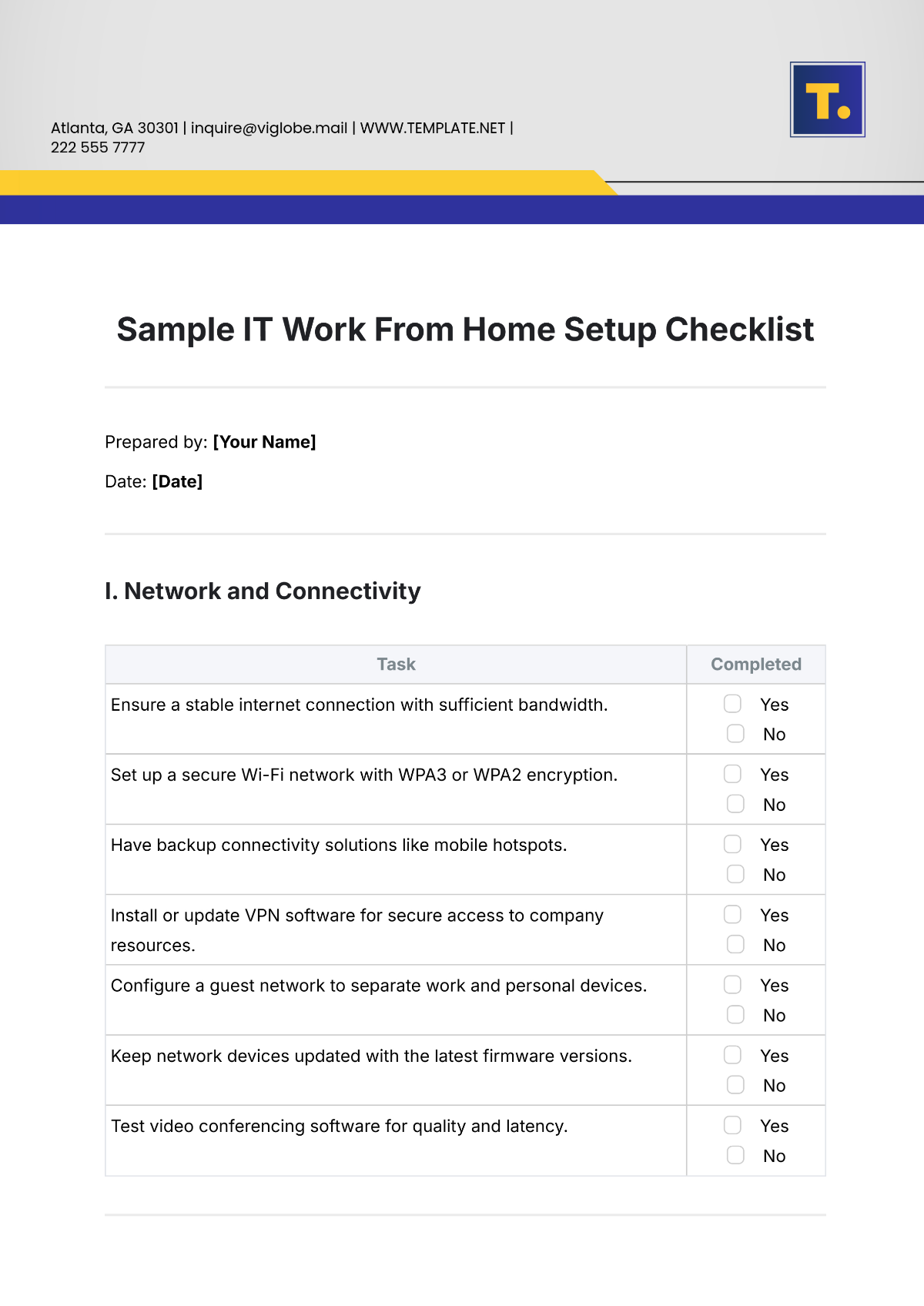 Sample IT Work From Home Setup Checklist Template - Edit Online & Download