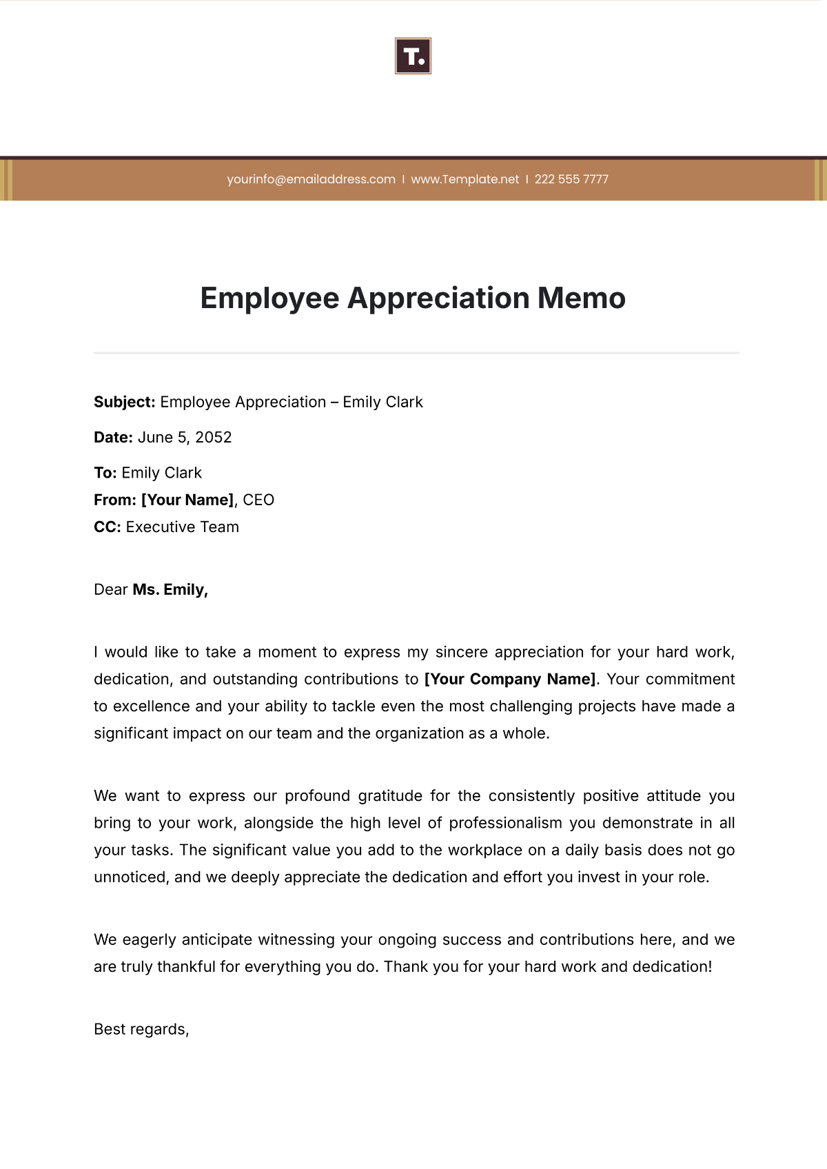 Employee Appreciation Memo Template - Edit Online & Download