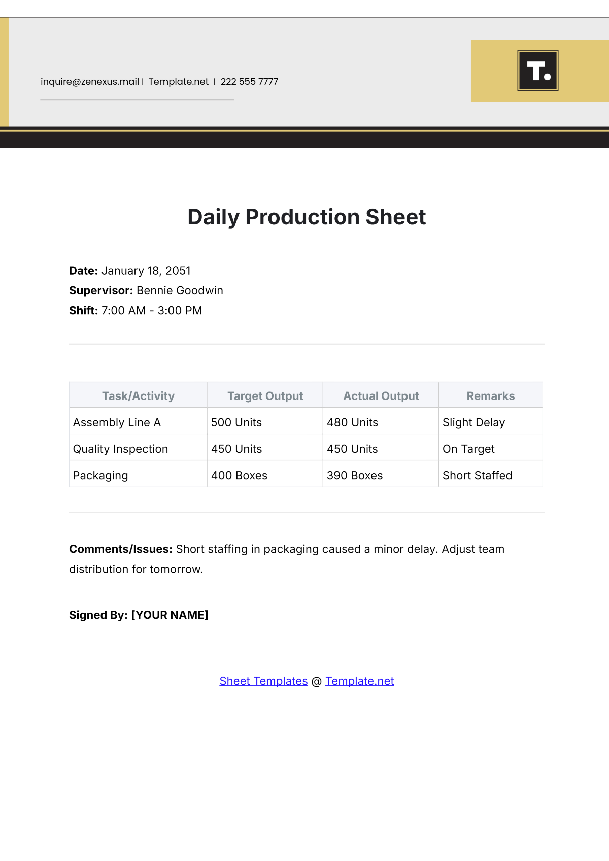 Free Daily Production Sheet Template to Edit Online