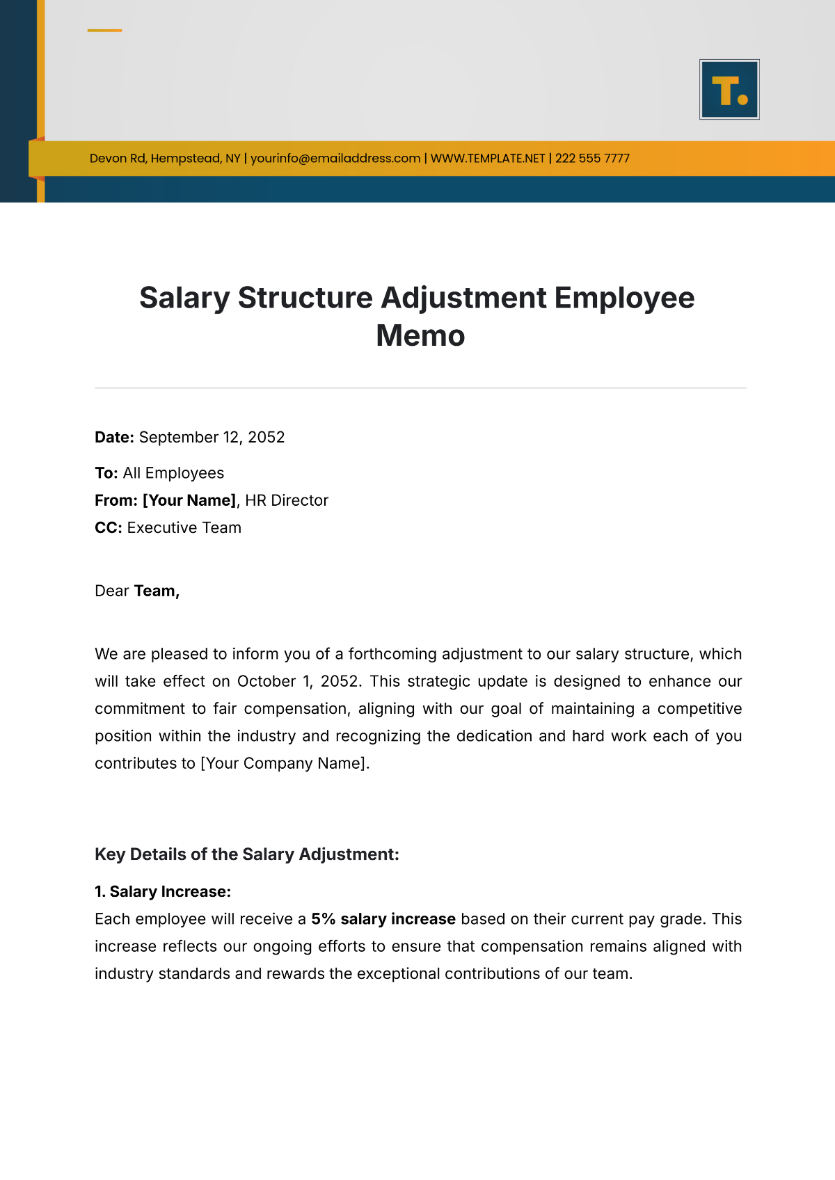 Salary Structure Adjustment Employee Memo Template - Edit Online & Download