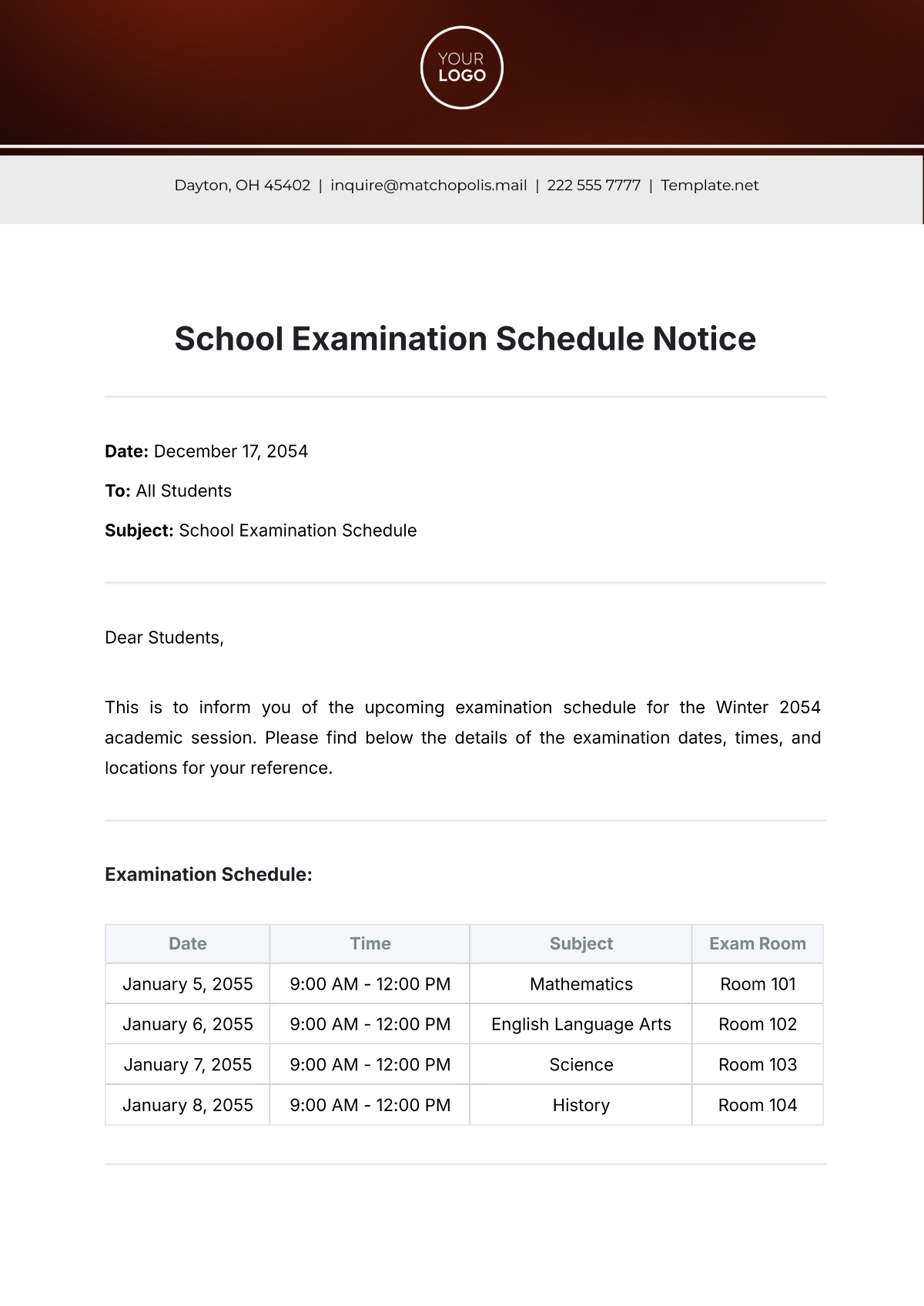 School Examination Schedule Notice Template - Edit Online & Download