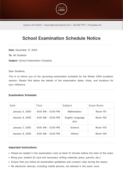 Free School Examination Schedule Notice Template to Edit Online