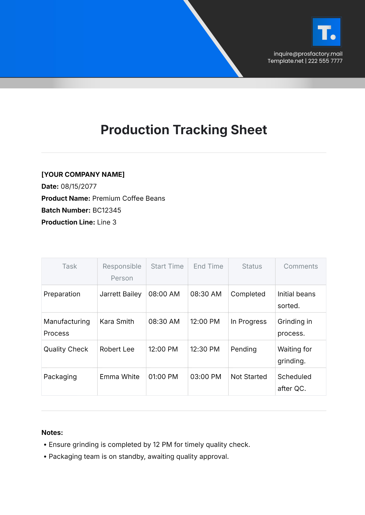 Production Tracking Sheet Template - Edit Online & Download