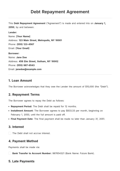 Free Debt Repayment Agreement Template to Edit Online
