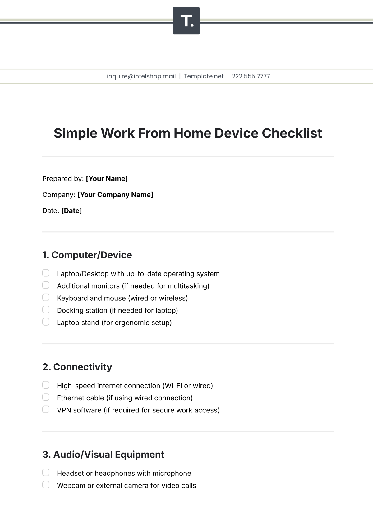 Simple Work From Home Device Checklist Template - Edit Online & Download