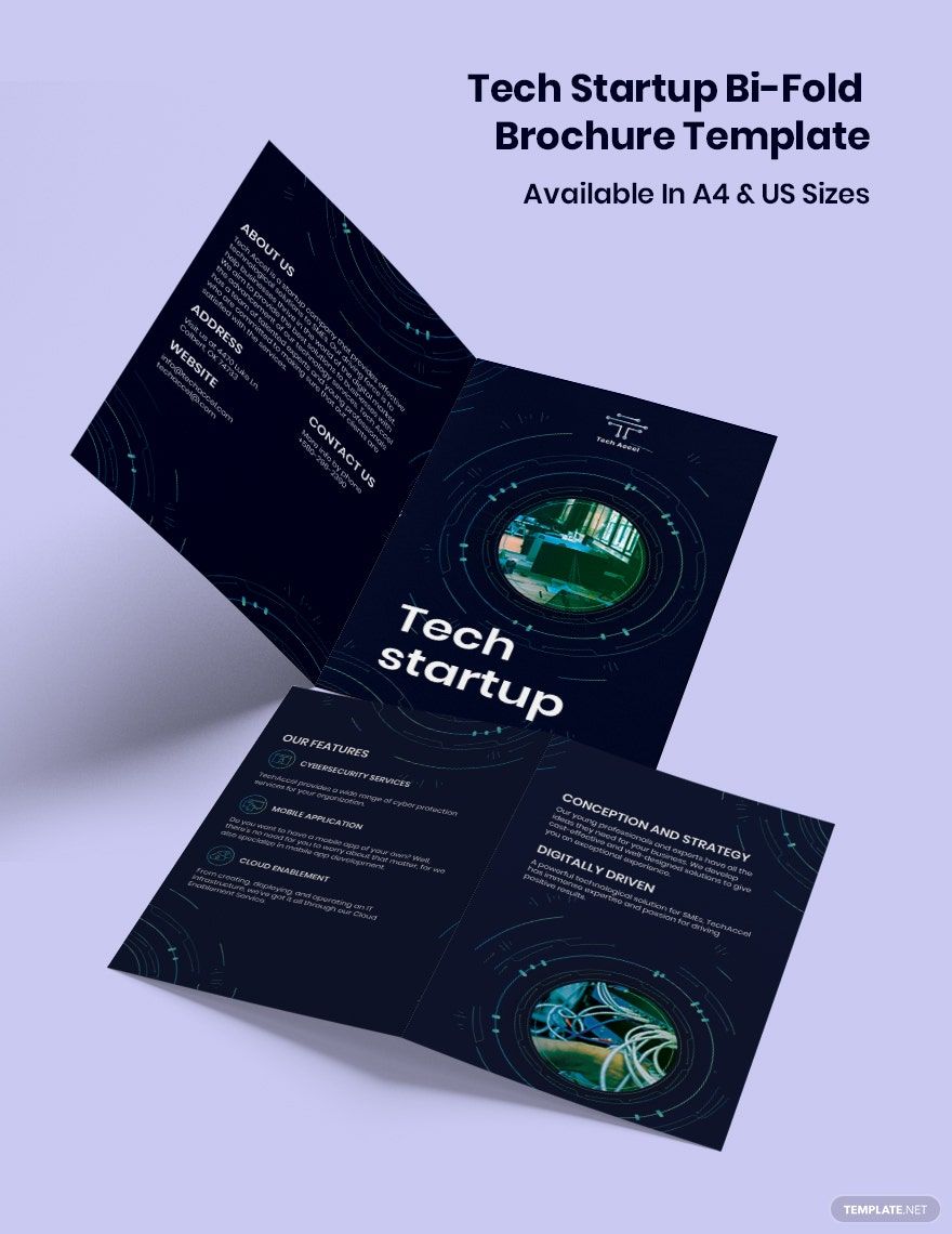 Tech Startup Bi-Fold Brochure Template in Illustrator, InDesign, PSD, Word, Publisher, Pages, Google Docs - Download | Template.net