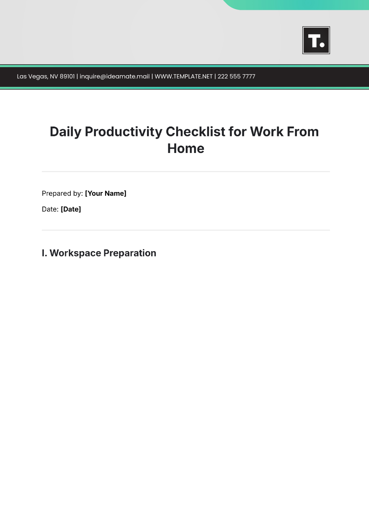 Daily Productivity Checklist for Work From Home Template - Edit Online & Download