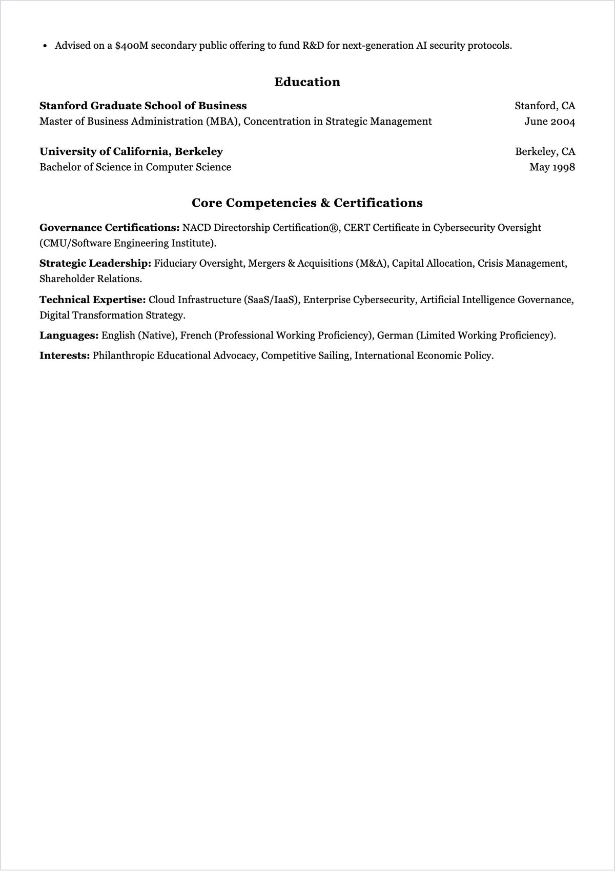 Free Board of Director ATS Resume Template, AI Resume Builder