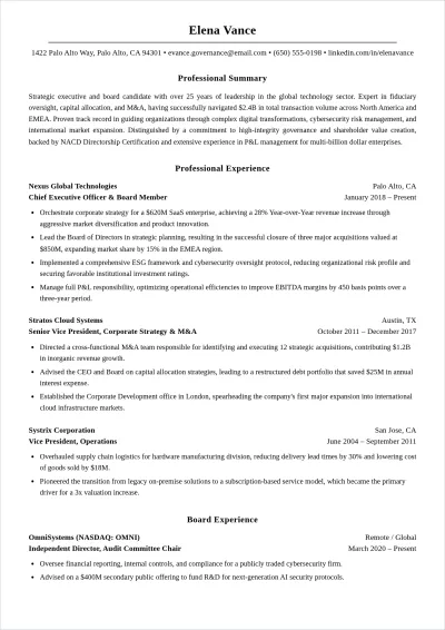 Free Board of Director ATS Resume Template, AI Resume Builder