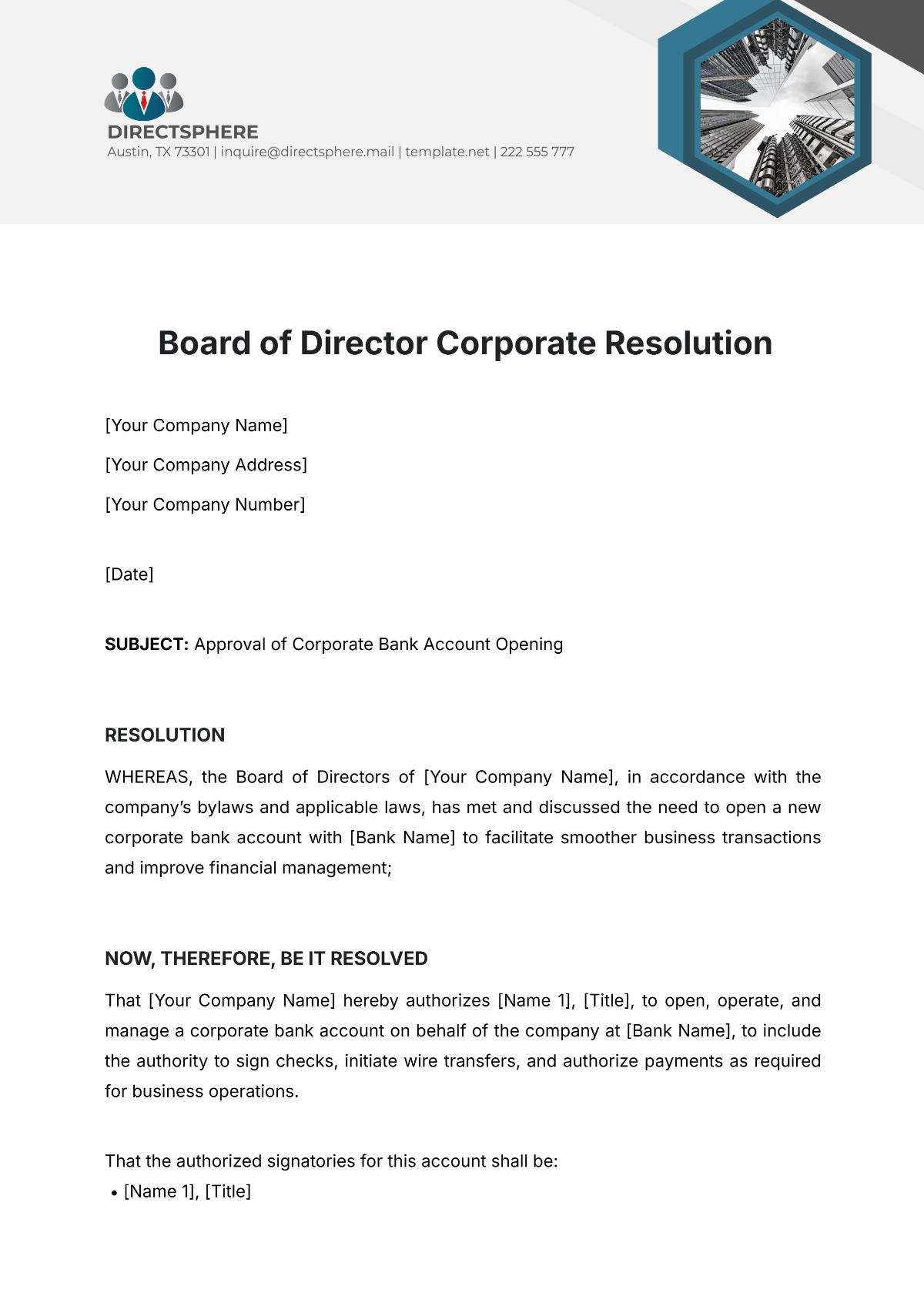 Board of Director Corporate Resolution Template - Edit Online & Download