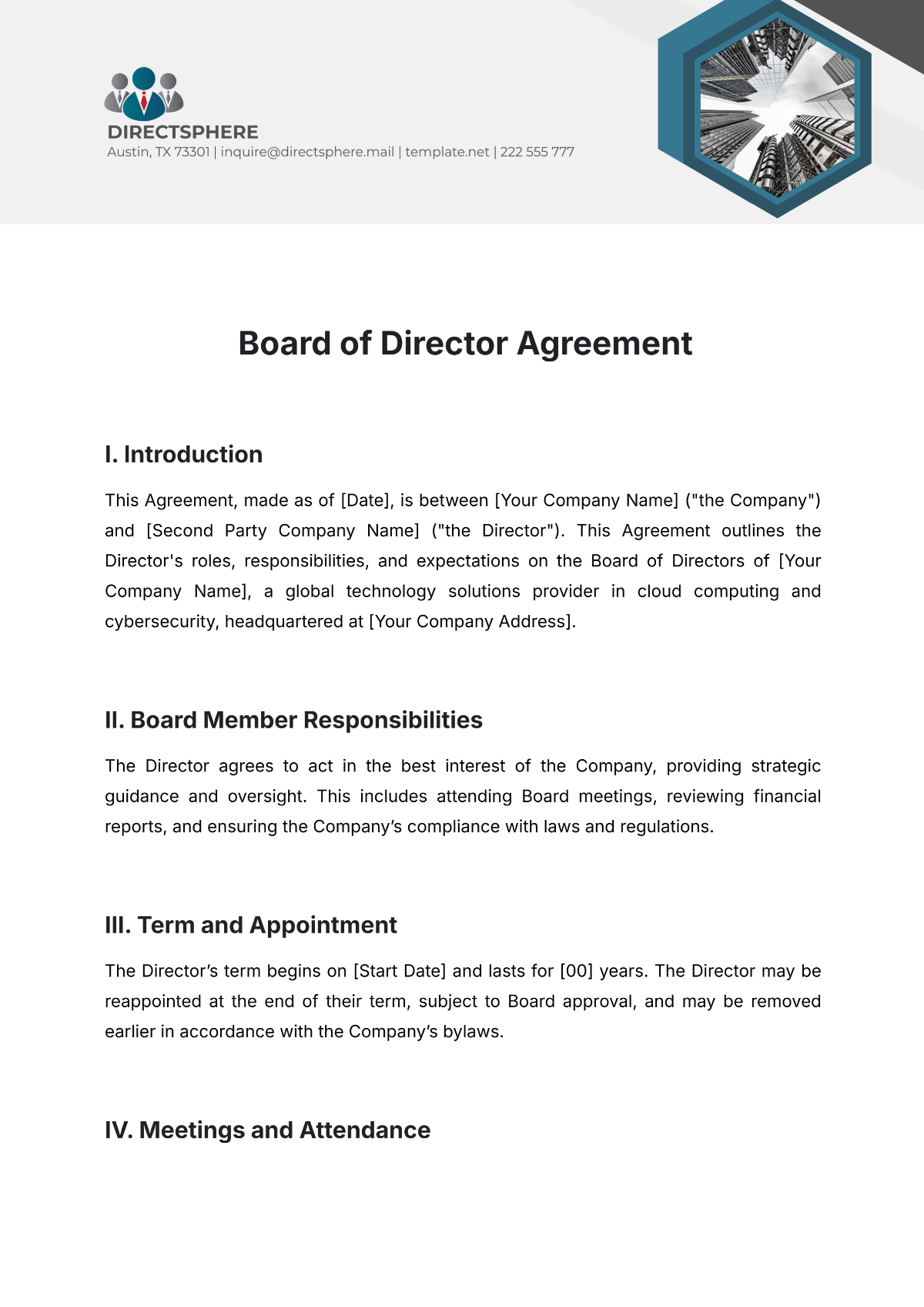 Board of Director Agreement Template - Edit Online & Download