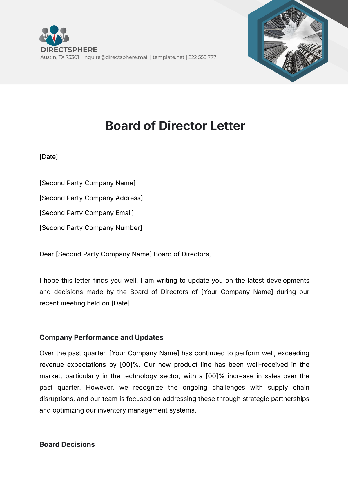 Board of Director Letter Template - Edit Online & Download