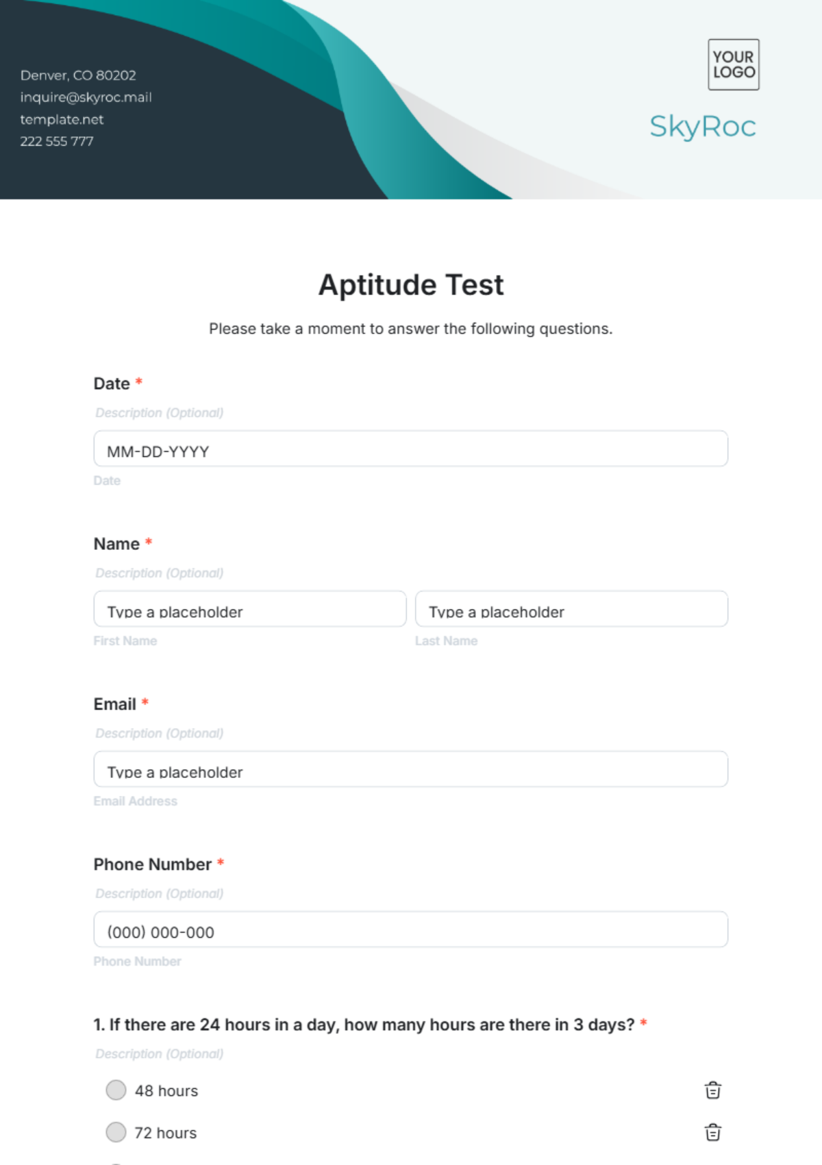 Aptitude Test Template - Edit Online & Download