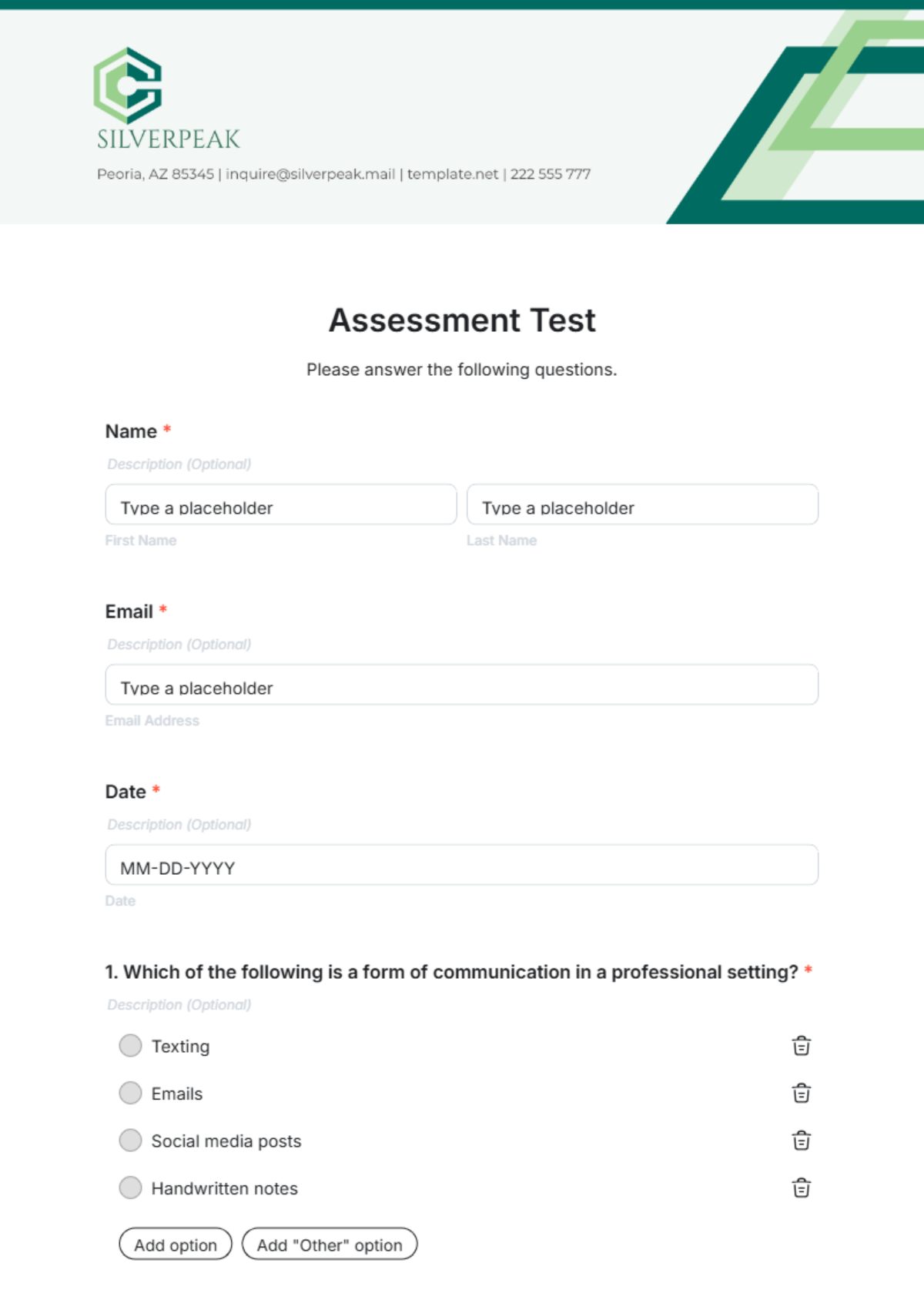 Assessment Test Template - Edit Online & Download