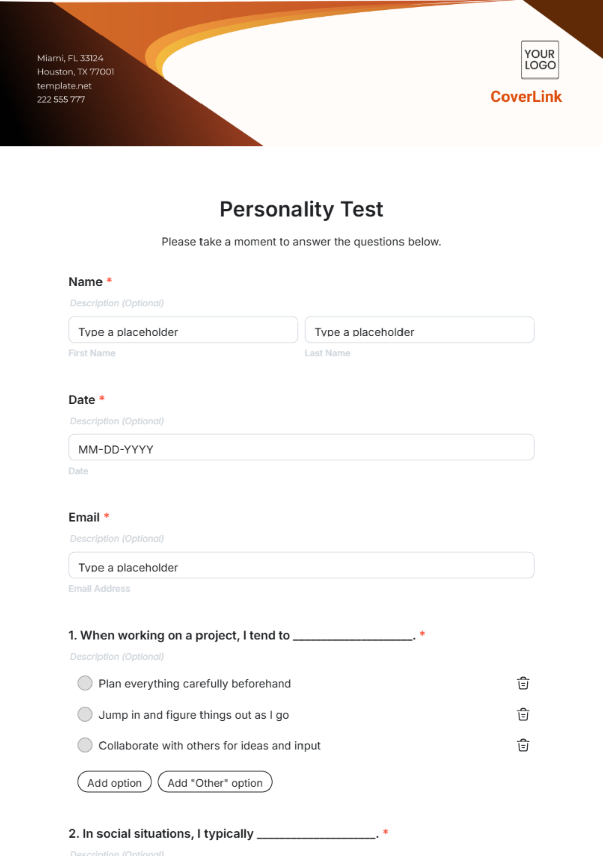 Personality Test Template - Edit Online & Download