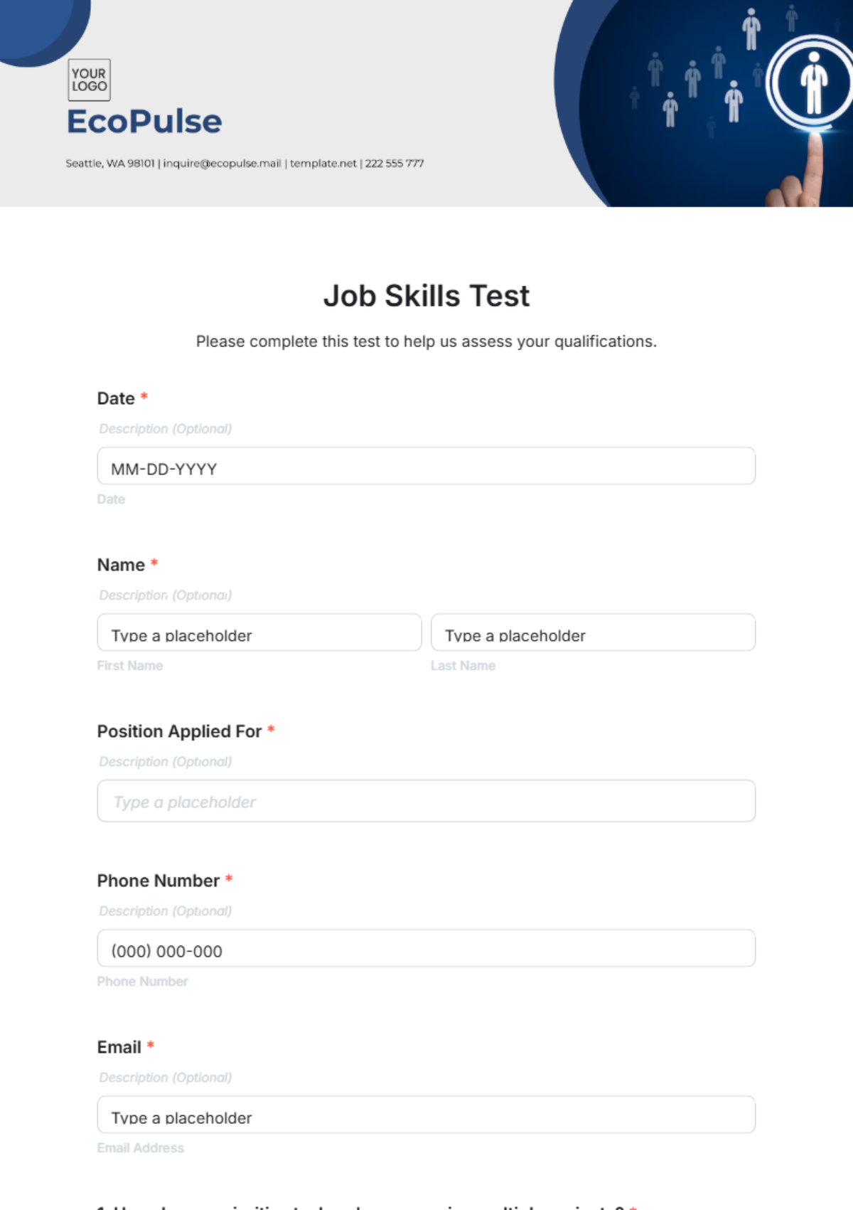 Job Skills Test Template - Edit Online & Download