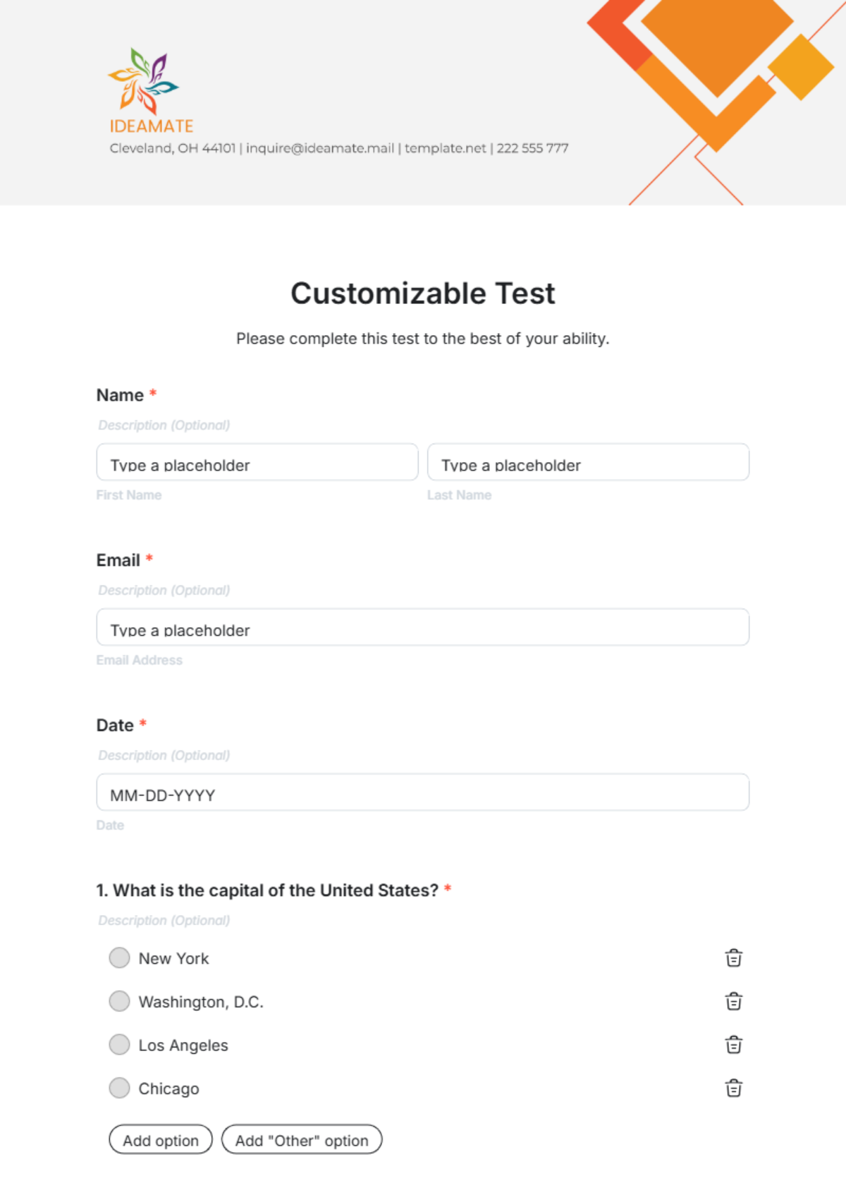 Customizable Test Template - Edit Online & Download