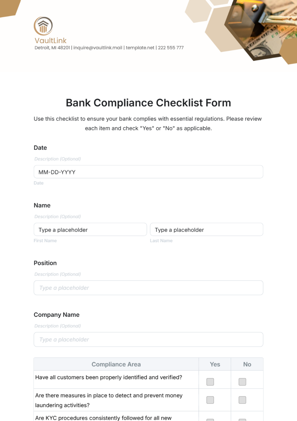 Bank Compliance Checklist Form Template - Edit Online & Download