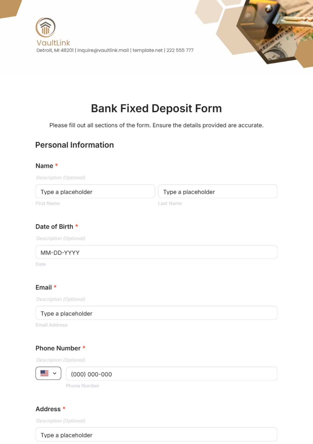 Bank Fixed Deposit Form Template - Edit Online & Download